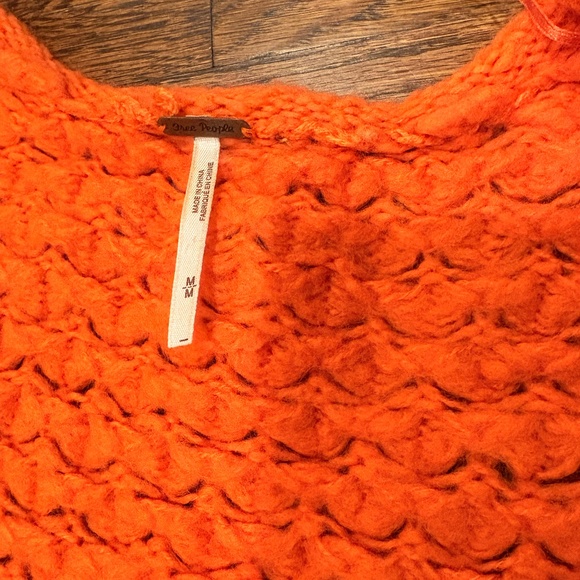 Free People Crashing Waves Chunky Wool Blend Orange Open Knit Sweater Size M - Picture 4 of 6